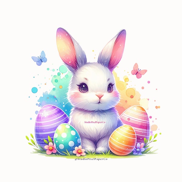 Cute Easter Bunny Watercolor Clipart Love Shirt Sublimation Design Digital Instant Download PNG DIGITAL ONLY, Glass Jar png, T-shirt Design