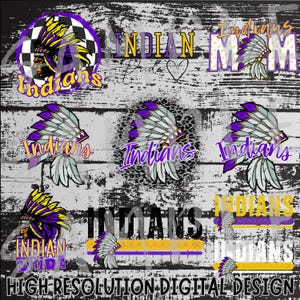 Purple and Gold Indians Mascot PNG Bundle (Digital Download)