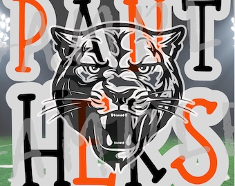 Mascota de los Panthers PNG: Diseño de ropa deportiva naranja y negra (descarga digital)