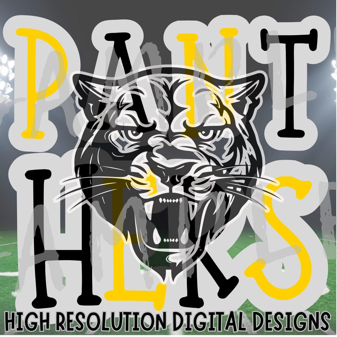 Panthers Mascot PNG: Yellow & Black Spirit Wear Design (digital ...