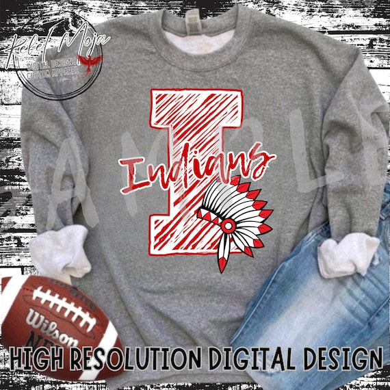 Preppy Indians Mascot PNG: Red and White Shirt Design (Digital Download)