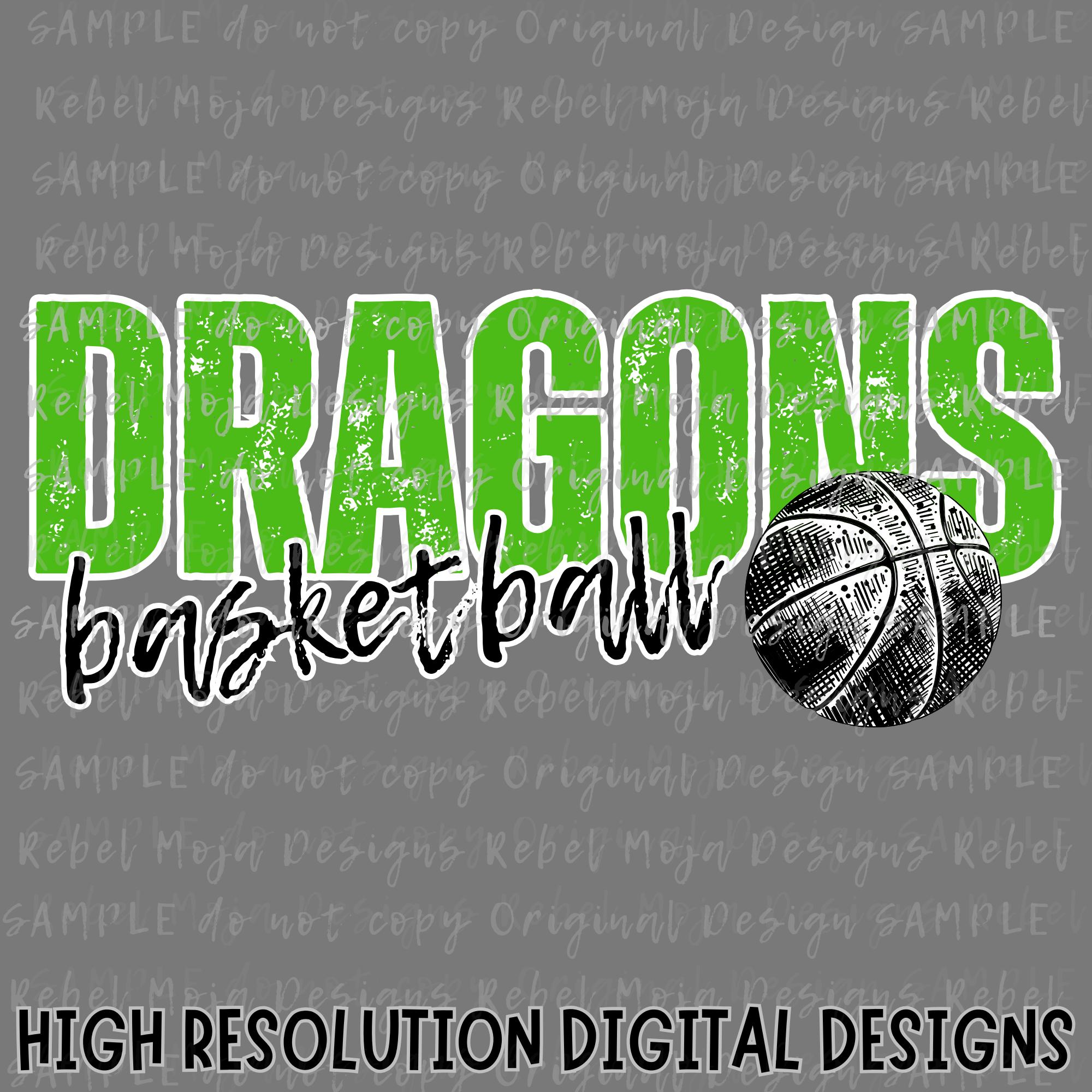 A stylized green dragon wrapped around an orange basketball, forming a logo.  on Craiyon, image size:2000x2000