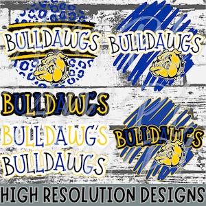Bulldawgs Mascot Digital Download png Bundle Bulldawgs Blue and yellow png bulldawgs preppy spirit wear design bundle