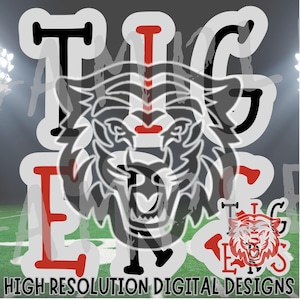 Tigers Digital Download png 2 pack bundle Tigers Mascot png Tigers Red and White png Tigers Red and Black png Tigers spirit wear design