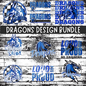 Dragons Mascot Bundle Digital Download png, Blue Dragons png, Dragons Mascot png, Preppy Dragons png, Blue Black and White Dragons, package