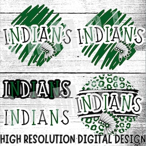 Preppy Indians Mascot PNG Bundle: Green & White (Digital Download)