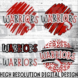 Warriors Digital Download png, Warriors Mascot png, Preppy Warriors png, Warriors Red and White png, Warriors Red and Black png
