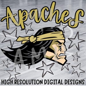 Apachen Maskottchen Digital Download: Schwarz und Gold PNG
