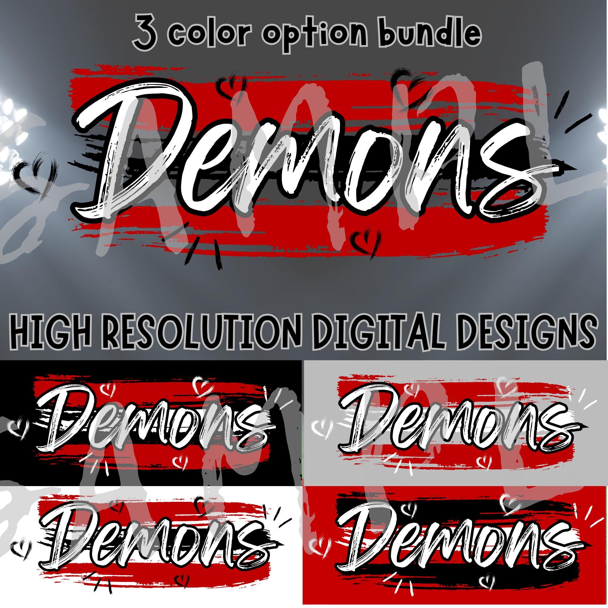 Red Demon Letras Red Demons Digital Download Png 3 Color Option Bundle Demons Preppy ...