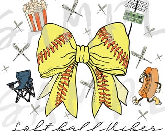 Softball Bow PNG: Preppy Coquette Design (Digital Download)