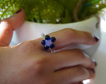 Handmade Glass Flower Ring -Flower Glass Ring