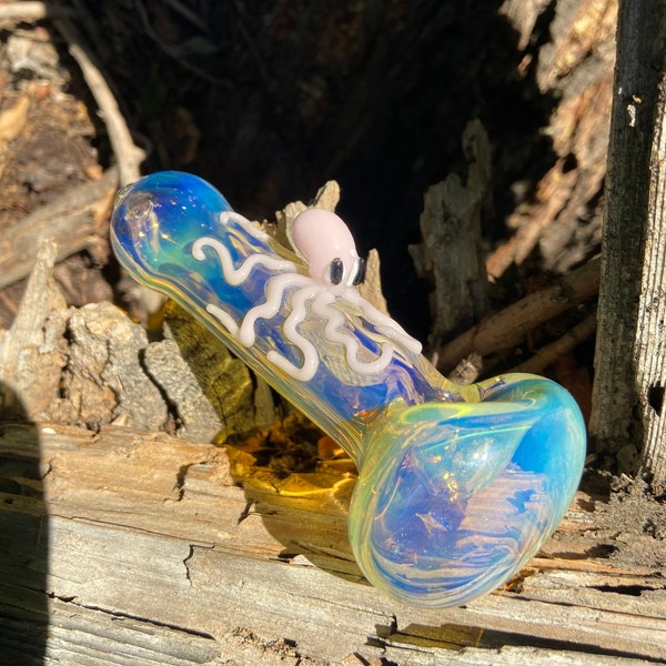 Pink octopus Tobacco Glass smoking pipe silver fumed