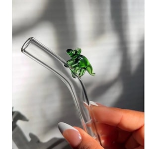 Green Dinosaur Unique Glass Straws