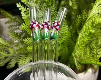 3pcs red mushroom Glass straws