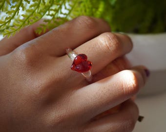 Glass Heart Ring - Dainty Heart Ring - Glass Ring - Handmade Ring - Heart Ring - Handmade Glass Art - Art Collectibles - Glass Collectibles