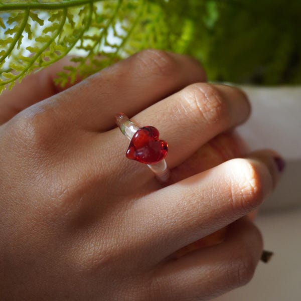 Glass Heart Ring: Dainty Collectible Art Ring
