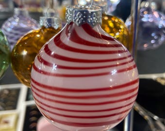 Christmas glass blown small ornaments red swirl
