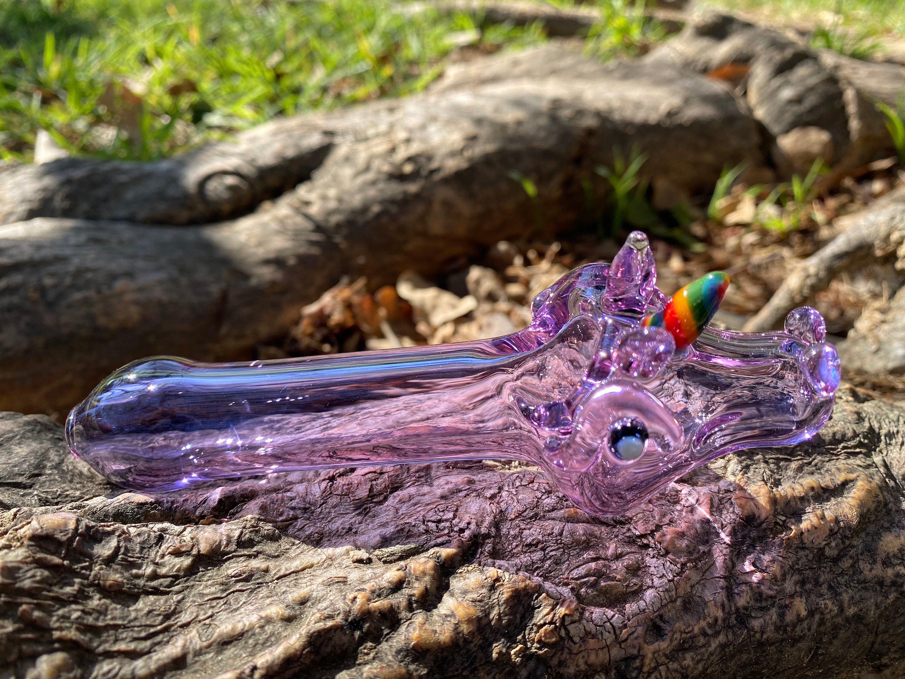 Unicorn Tobacco Glass pipe purple glass (handmade)
