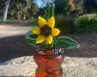 sunflower tobacco bowl Handmade Glass Pipe: Borosilicate Flower Pot Design SUNFLOWER BOWL