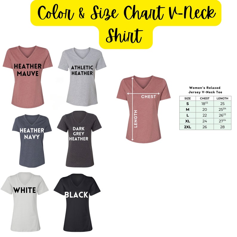 a women's v - neck t - shirt with different colors and sizes