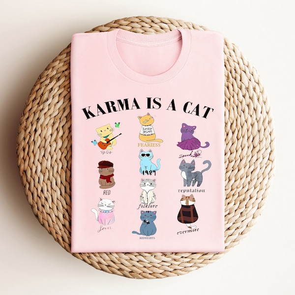 Karma Is A Cat Shirt, Swiftie Eras Cat Lover T-shirt , Swiftie Cat Tee Midnights Cat T-shirt, Merch Outfit , Eras Shirt, animal lover shirt