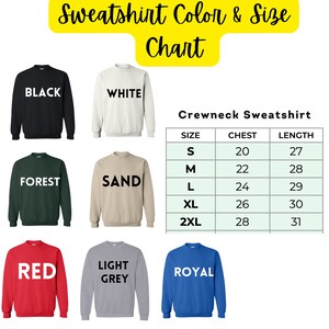 sweatshirt color and size chart