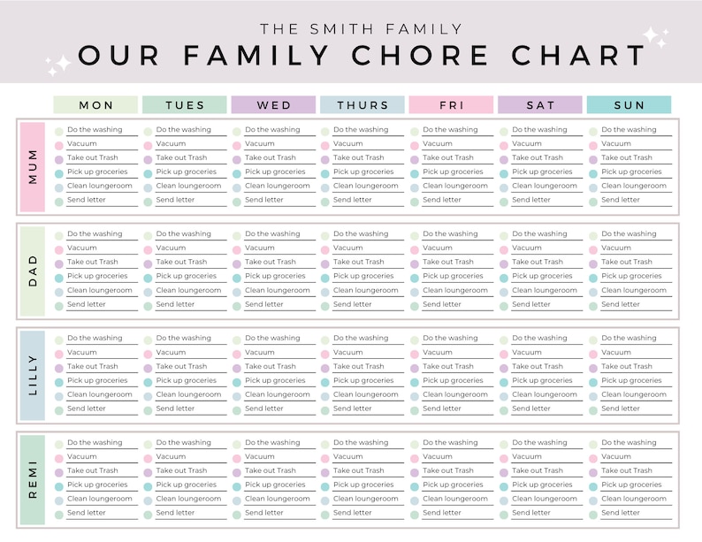 Family Chore Chart Template Editable CANVA, Weekly Family Chore Chart ...