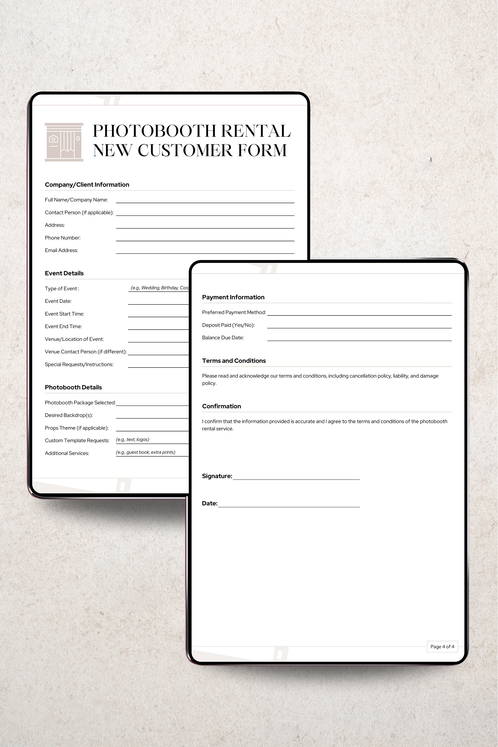 Photobooth Rental Forms Template, Editable Photo Booth Rental Agreement ...