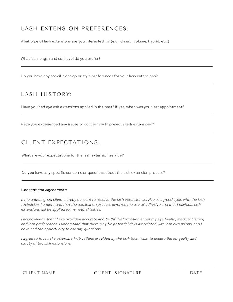 Client Consent Form Eyelashes, Lash Tech Consent Forms, Eyelash ...