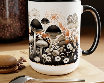 Mushroom Coffee Mug, Magic Mushroom mug, Mushroom mug, Gift for Him, Gift for Her, Vintage cottage core mug, Floral Nature Lover mug