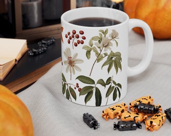 Coffee Bean Mug, Floral Mug, Nature Mug, Coffee Plant Mugs, Coffee Bean, Flower Mug 11oz