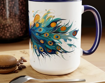 Peacock Mug, Bird Mug, Coffee Mugs, Gift For Her, Gift For Him, Bird Lover Mug, Nature Lover mug, 15oz