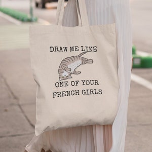 Funny Titanic Cat, 'Draw Me Like One Of Your French Girls', Cotton Canvas Tote and Reusable Book Bag