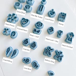 Valentines Day Cutters, Heart Cutters, Rose Cutters, Love Potion, Cupid, XO Letters, Unique, Cute, Polymer Clay
