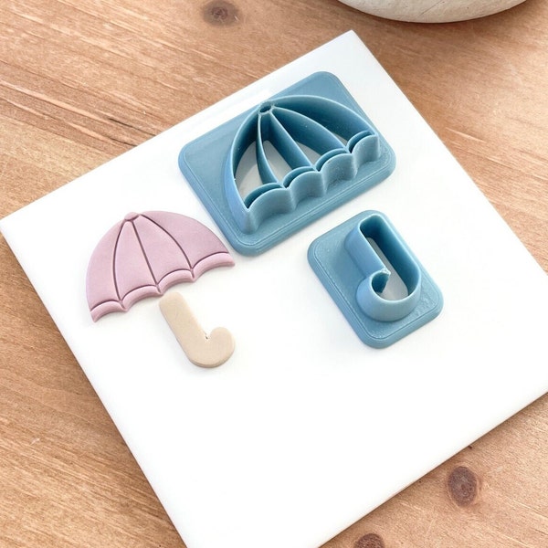 Umbrella Polymer Clay Cutter 2 Piece Set Embossed Sharp Cutters Dangles Spring Summer Fall Winter