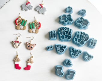Christmas Clay Cutters, Hippo Clay Cutter, Teddy Bear Clay Cutter, Gingerbread Man Clay Cutter, Polymer Clay, Holidays, Unique, Fun Cutters