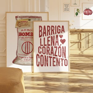 Spanish Saying Letterpress Print: Barriga Llena Corazón Contento, Fully Belly Quote, Kitchen Decor, Foodie Wall Art Poster