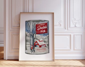 Vintage Canadian Maple Syrup Watercolor Painting (French Label): Kitchen Art (Multiple Size & Finish Options)