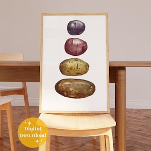 Potato Varieties Watercolor Painting: Colorful Foodie Kitchen Print, Garden Heirloom Spud Poster, Instant Digital Download