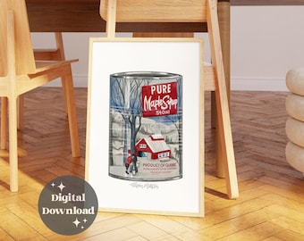 Vintage Canadian Maple Syrup Can Watercolor Print (English Label): Kitchen Art Digital File (Instant Download)