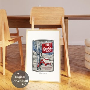 Ahornsirup Foodie Wand Kunst Küche Dekor Frühstück Kanadischer Ahorn Poster Aquarell Retro Sirupdose Gemälde Canada Day Dekor Digitale Datei