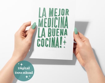 Mejor Medicina Buena Cocina Letterpress Print: Spanish Food Quote Digital File (Instant Download)