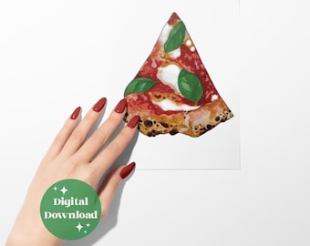 Margherita Pizza Watercolor Print: Italian Kitchen Art Digital File (Instant Download)
