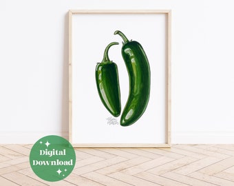 Jalapeños Watercolor Print: Spicy Kitchen Art Digital File (Instant Download)