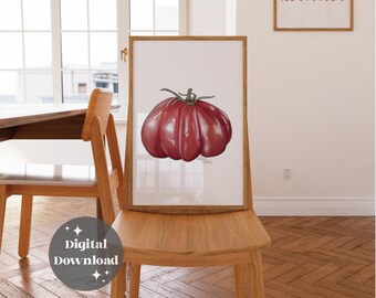 Heirloom Tomato Watercolor Print: Botanical Kitchen Art or Farmhouse Decor Digital File (Instant Download)