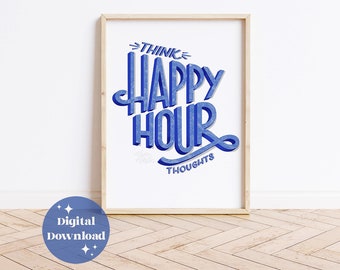 Happy Hour Letterpress Print: Drink Poster Bar Decor Digital File (Instant Download)