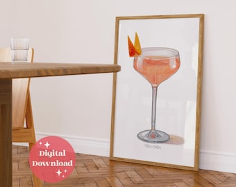 Paper Plane Cocktail Watercolor Print:  Kitchen Art or Bar Decor (Instant Digital Download)