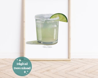 Lime Margarita Watercolor Print: Tequila Cocktail Kitchen Art Bar Decor Digital File (Instant Download)