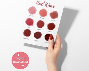Red Wine Varieties Minimalist Watercolour Chart: Kitchen Art Digital File (Instant Download)