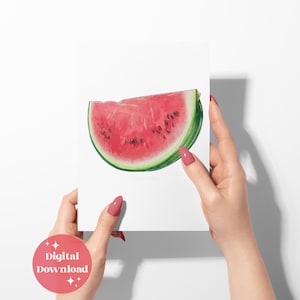 Watermelon Watercolor Painting: Summer Kitchen Wall Art, Foodie Decor Melon Poster, Pink Aesthetic, Instant Digital Download
